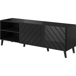 Cama Meble Szafka RTV ABETO 150x42x52 czarny/czarny połysk