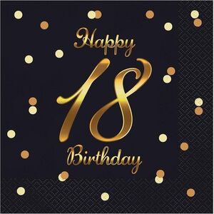 GoDan Serwetki Happy 18 Birthday czarne 33x33cm 20szt