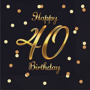 GoDan Serwetki B&C Happy 40 Birthday czarne 20szt
