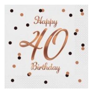 GoDan Serwetki B&C Happy 40 Birthday białe 33x33cm 20szt