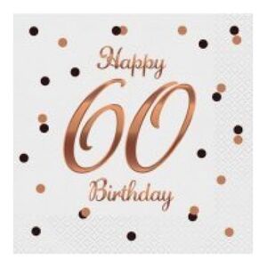 GoDan Serwetki B&C Happy 60 Birthday białe 33x33cm 20szt