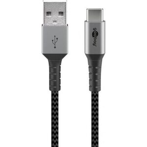 Goobay Kabel tekstylny USB-C na USB-A z metalowymi wtyczkami (szary / srebrny) 2 m - Długość kabla 2 m