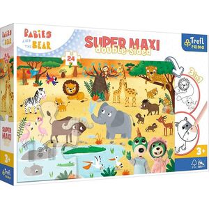 Trefl Dwustronne Puzzle 24 elementy Super Maxi Bobaski na safari 3w1