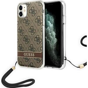 Guess Etui Guess do iPhone 11 brązowy hardcase 4G Print Strap