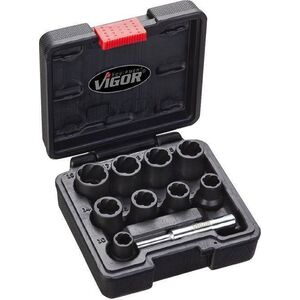Zest.nasadek do wykrec. z rowkiem spiralnym 1/2" 34mm,z wybijakiem, 10-cz.,10-19mm w walizce
