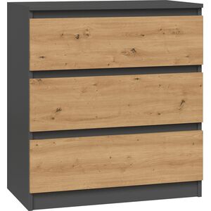 Topeshop KOMODA SZAFKA REGAŁ 3 SZUFLADY M3 ANTRACYT / DĄB ARTISAN