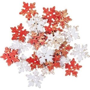 Dalprint Drewniane guziki DPCRAFT śnieżynki 2, 5 cm, 24 szt., czerwone/białe złocone