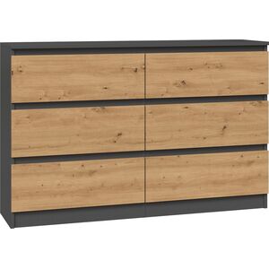 Topeshop KOMODA MALWA 6 SZUFLAD M6 120 - ANTRACYT / DĄB ARTISAN