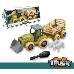 Ramiz Rozkręcany traktor z łyżką i przyczepą + śrubokręt + owieczki Zabawka dla dzieci 3+