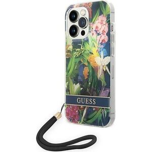 Guess Etui Guess do iPhone 14 Pro 6,1" niebieski/blue hardcase Flower Strap