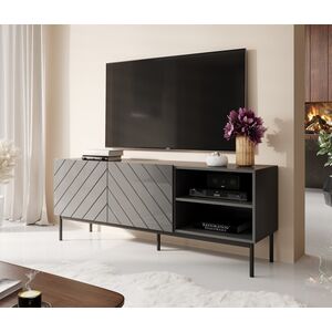 Cama Meble Szafka RTV ABETO na czarnym stelażu ze stali 150x42x60 grafit/grafit połysk