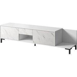 Cama Meble Szafka RTV MARMO 2D1S1K 195x40xH47,5 biały mat/marmur biały