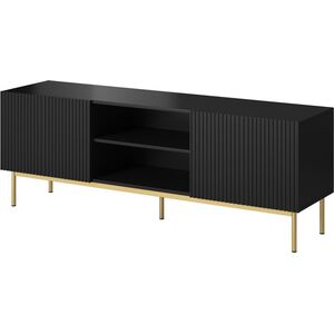 Cama Meble Szafka RTV PAFOS na złotym stelażu ze stali 150x40x60 czarny mat