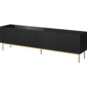 Cama Meble Szafka RTV PAFOS na złotym stelażu ze stali 200x40x60 czarny mat