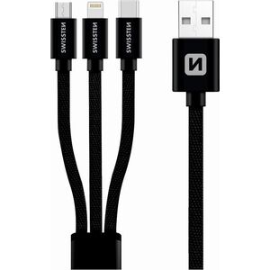 Kabel USB Swissten USB-A - USB-C + microUSB + Lightning 1.2 m Czarny (72501101)
