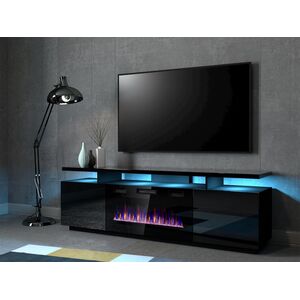 Cama Meble Szafka RTV EVA z kominkiem elektrycznym 180x40x52 czarny/czarny połysk