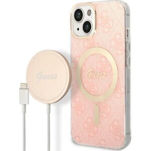 Guess Zestaw Guess GUBPP14SH4EACSP Case+ Charger iPhone 14 6,1" różowy/pink hard case 4G Print MagSafe NoSize