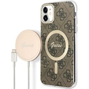 Ładowarka Guess Zestaw Guess etui + ładowarka bezprzewodowa GUBPN61H4EACSW Apple iPhone 11 brązowy/brown hard case 4G Print MagSafe