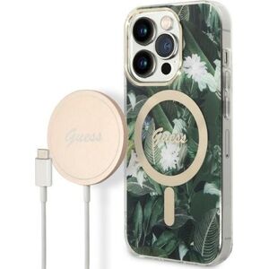Ładowarka Guess Zestaw Guess etui + ładowarka bezprzewodowa GUBPP14LHJEACSA Apple iPhone 14 Pro zielony/green hard case Jungle MagSafe