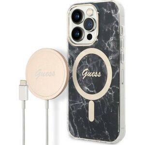 Ładowarka Guess Zestaw Guess etui + ładowarka bezprzewodowa GUBPP14XHMEACSK Apple iPhone 14 Pro Max czarny/black hard case Marble MagSafe