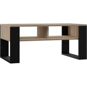 Topeshop STOLIK KAWOWY PÓŁKI ŁAWA MODERN 2P DĄB SONOMA CZERŃ