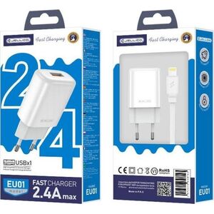 Ładowarka Jellico JELLICO ŁADOWARKA SIECIOWA EU01 2.4A  USB + KABEL LIGHTNING ZESTAW BIAŁY standard