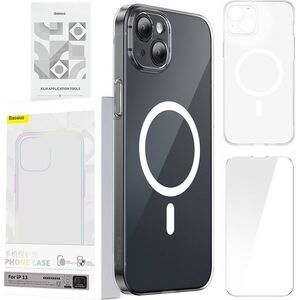 Baseus Etui ochronne Baseus Magnetic Crystal Clear do iPhone 13 (transparentne) + szkło hartowane + zestaw czyszczący