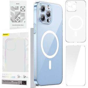 Baseus Etui ochronne Baseus Magnetic Crystal Clear do iPhone 13 Pro (transparentne) + szkło hartowane + zestaw czyszczący
