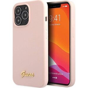 Guess Guess GUHCP13XLSLMGLP iPhone 13 Pro Max 6.7" jasnoróżowy/light pink hardcase Silicone Script Gold Logo