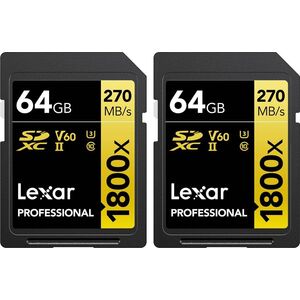 Karta Lexar Professional 1800x SDXC 64 GB + 64 GB Class 10 UHS-II/U3 V60 (LSD1800064G-B2NNU)