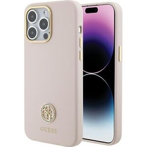 Guess Guess GUHCP15XM4DGPP iPhone 15 Pro Max 6.7" różowy/pink hardcase Silicone Logo Strass 4G