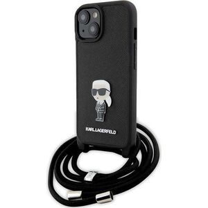 Karl Lagerfeld Karl Lagerfeld KLHCP15SSASKNPSK iPhone 15 6.1" hardcase czarny/black Crossbody Saffiano Monogram Metal Pin Karl & Choupette