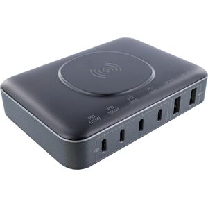 Ładowarka InLine InLine® Qi powerstation multiport, power supply, charger, 4x USB Type-C, 2x USB Type A, GaN, 100W, Wireless Charging 15W, black