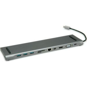 Stacja dokująca Roline Wieloportowa stacja dokująca ROLINE USB 3.2 Gen 2 typu C, 4K HDMI/Mini DP, VGA, USB, Kaartlezer, PD, LAN, Audio