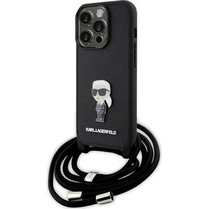 Karl Lagerfeld Karl Lagerfeld KLHCP15LSASKNPSK iPhone 15 Pro 6.1" hardcase czarny/black Crossbody Saffiano Monogram Metal Pin Karl & Choupette
