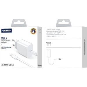 Ładowarka Jellico JELLICO ładowarka sieciowa AK180 PD 20W 1xUSB-C + kabel USB-C - Lightning Biały standard