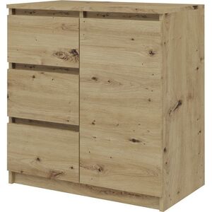 Topeshop Komoda z szufladami, 1D3S, 80x40x75 cm, dąb artisan, mat