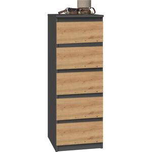 Topeshop Komoda, szafka do sypialni, W5, 40x45x111 cm, antracyt, dąb artisan, mat