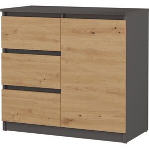 Topeshop Komoda z szufladami, 1D3S, 80x40x75 cm, antracyt, dąb artisan, mat