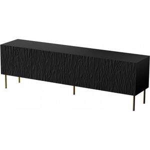 Cama Meble Szafka RTV JUNGLE 190x40,5x59,5 czarny mat + złote nóżki
