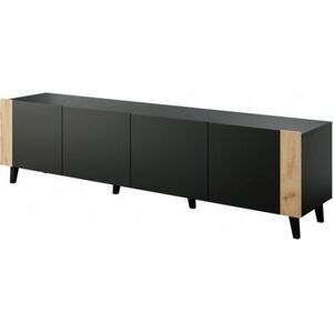 Cama Meble Szafka RTV FARO 200x42x52 czarny mat + dąb craft