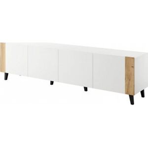 Cama Meble Szafka RTV FARO 200x42x52 biały mat + dąb craft
