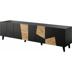 Cama Meble Szafka RTV ETNA 200x42x52 czarny mat + dąb craft