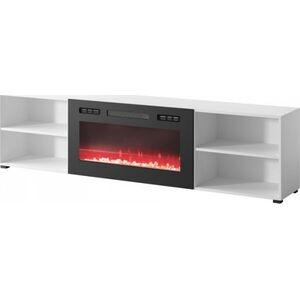 Cama Meble Szafka RTV POLO 200x33x50,5 biały + kominek czarny