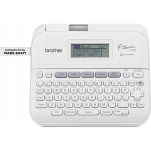 Drukarka etykiet Brother Brother P-Touch PT-D410 - Beschriftungsgerat - s/w - Thermotransfer - 18 mm Breite - 180 dpi - bis zu 20 mm/Sek. - USB - Cutter - 5-zeiliger Druck, Druckvorschau, Spiegelschrift, Vertikaler Druck - Grau, weiss
