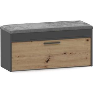 Topeshop Szafka na buty, siedzisko, schowek, 100x35x49 cm, antracyt, dąb artisan