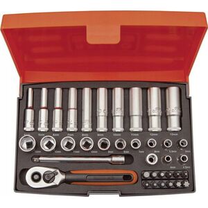Bahco Bahco Ilgų ir trumpų galvučių komplektas 4-13mm + bits PH,PZ,HEX,TORX 37 vnt 1/4"