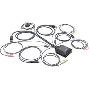 Przełącznik Eaton Eaton Tripp Lite series 2-Port DisplayPort 1.1/USB KVM Switch with Audio/Video, Built-In Cables, USB Peripheral Sharing - KVM-/Audio-/USB-Switch - 2 x KVM/Audio/USB - 1 lokaler Benutzer - Desktop