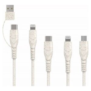 Kabel USB BIOnd USB-A + USB-C - USB-C + microUSB + 2x Lightning 1.2 m Biały (BIO-51-UNI)