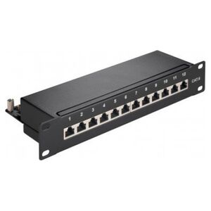Goobay CAT 6 panel krosowy 10-calowy (25,4 cm), 12 portów - Wersja kolorystyczna Czarny
